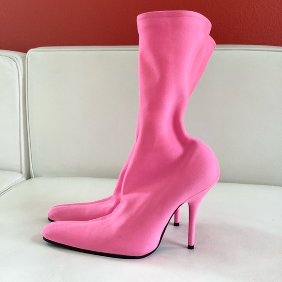 Balenciaga Vibrant Barbie Pink Stiletto Heeled Booties S 7/37 - Picture 1 of 14